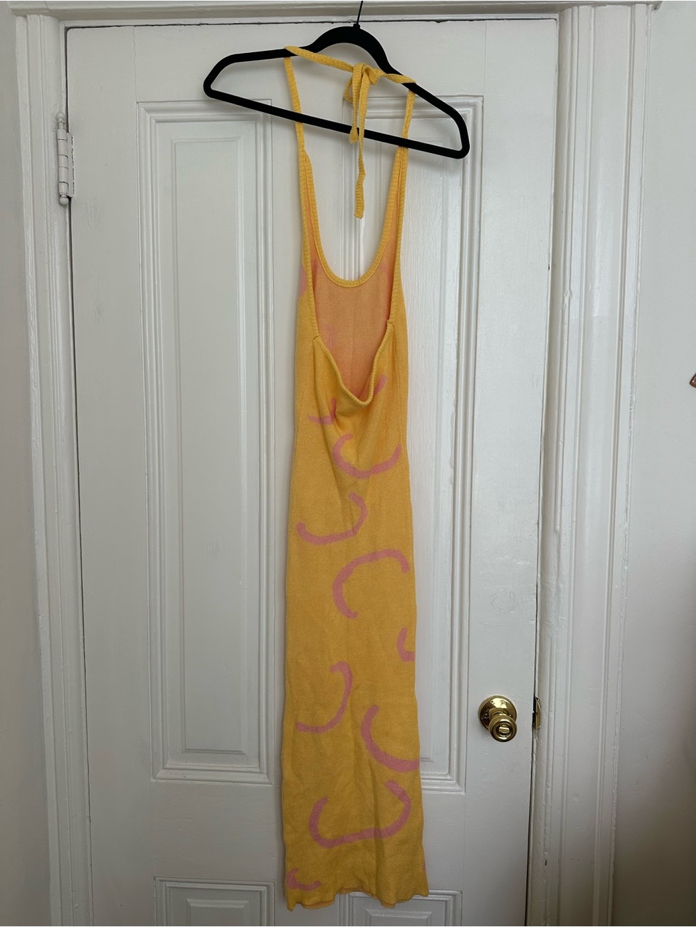 Yellow and Pink Patterned Knit Halter Maxi Dress